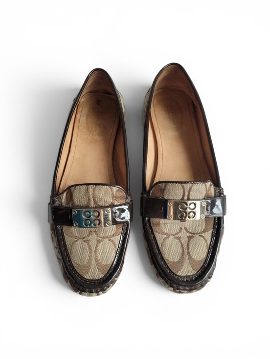 Coach Shoes - Coach Signature Canvas Loafers Brown with Metal Accent Vintage